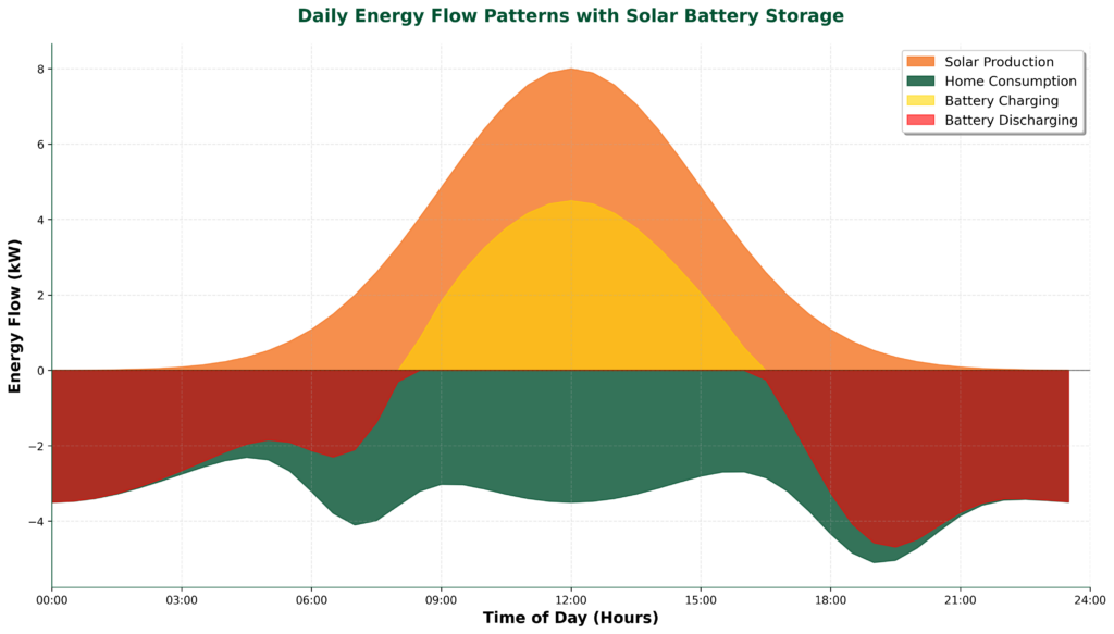 Daily Energy Flow Patterns with Solar Battery Storage